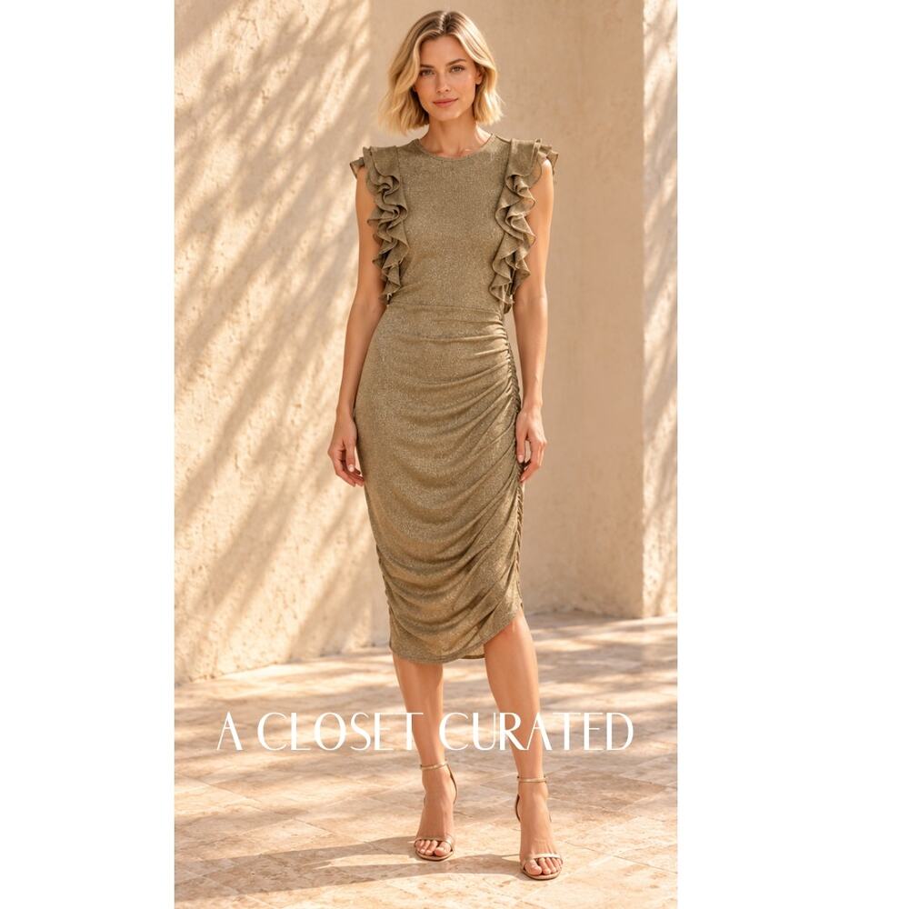 Marissa Webb Finch Knit Midi Dress Sunglow Small Gold NWT
